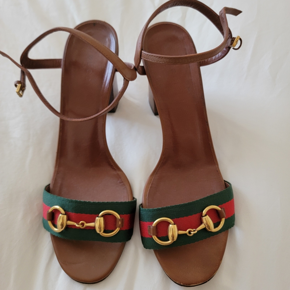 Gucci Brown Sandals with Green and Red Straps